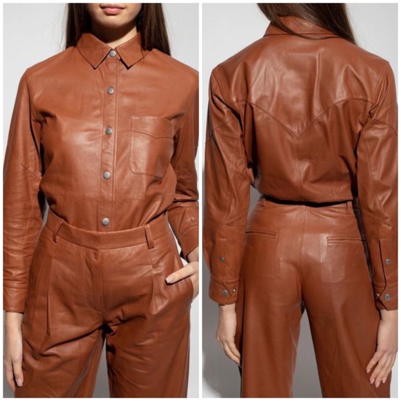 Rag & Bone Women Jack Leather Button Down Shirt in Large - Picture 7 of 17